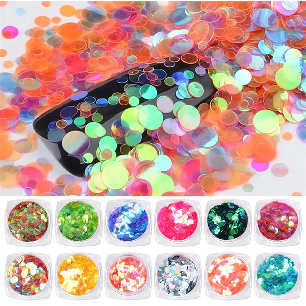 

Fish Scale Nail Art Nails Iridescent Mermaid Sequins Round Paillette Glitter Nails Shining Tips Manicure Decoration Color Change