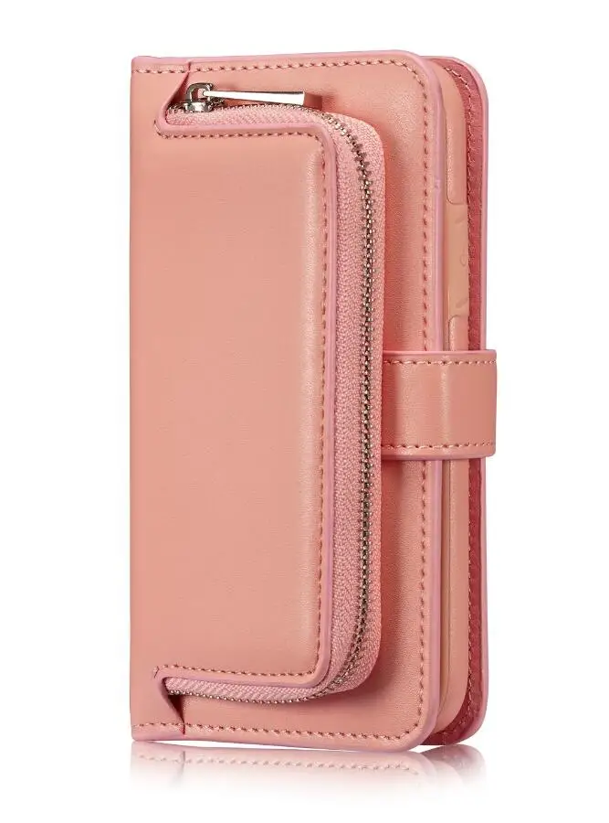 Роскошный чехол-портмоне для IPhone X Case сплошная молния кожаный чехол защитный чехол для iPhone X - Цвет: Розовый