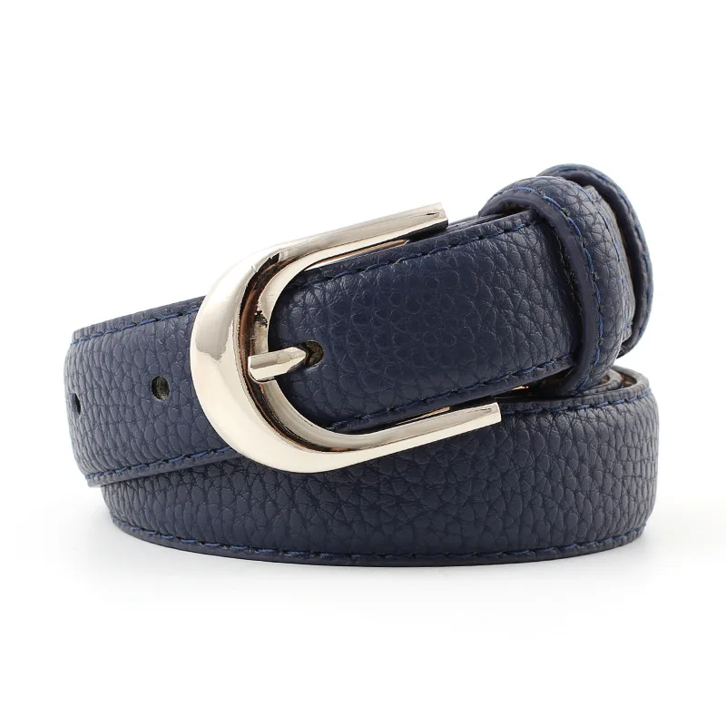 Новинка, повседневный тонкий пояс из искусственной кожи белого, черного, синего и коричневого цветов, женский пояс с серебряной пряжкой, женские джинсовые брюки - Цвет: Тёмно-синий