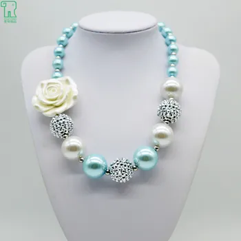 

Princess White Rose Flower Necklace 2015 New Kids Chunky Bubblegum Beads Colar Girls Costume Jewelry Baby Rose Flower Necklace