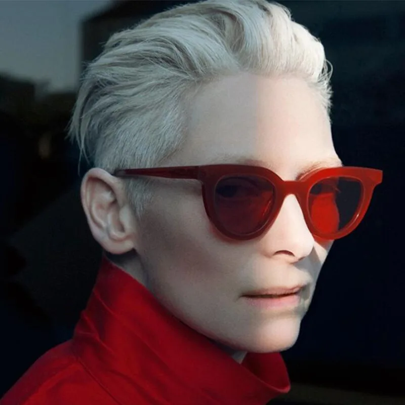 

New Fashion Single beam Small Sunglasses Men Women Retro Metal Frame Cat Eye Yellow Red Vintage Popular Round Female Sun Glasses