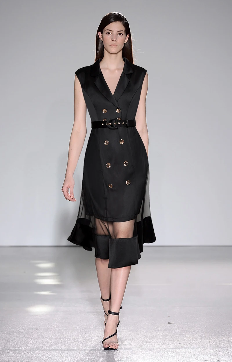 Noble Fashion Women Dresses Gauze Patchwork Short Sleeve Double-breasted See Though Sexy Dresses Bow Bandage Design Dress Z2190