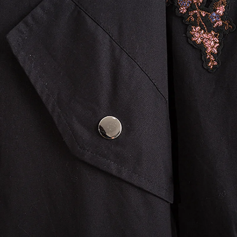 Демисезонный женский плащ, большие размеры, 5XL, вышивка, черный цвет, с капюшоном, Длинная ветровка, женская, повседневная, свободная, Harajuku, пальто