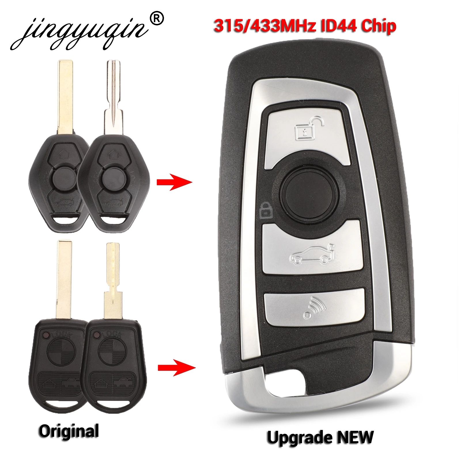 Comprar Jingyuqin EWS Flip modificado de llave de control remoto botón 4 315 MHz 433 MHz PCF7935AA ID44 Chip para BMW E38 E39 E46 M5 X3 X5 Z3 Z4 HU58 HU92
