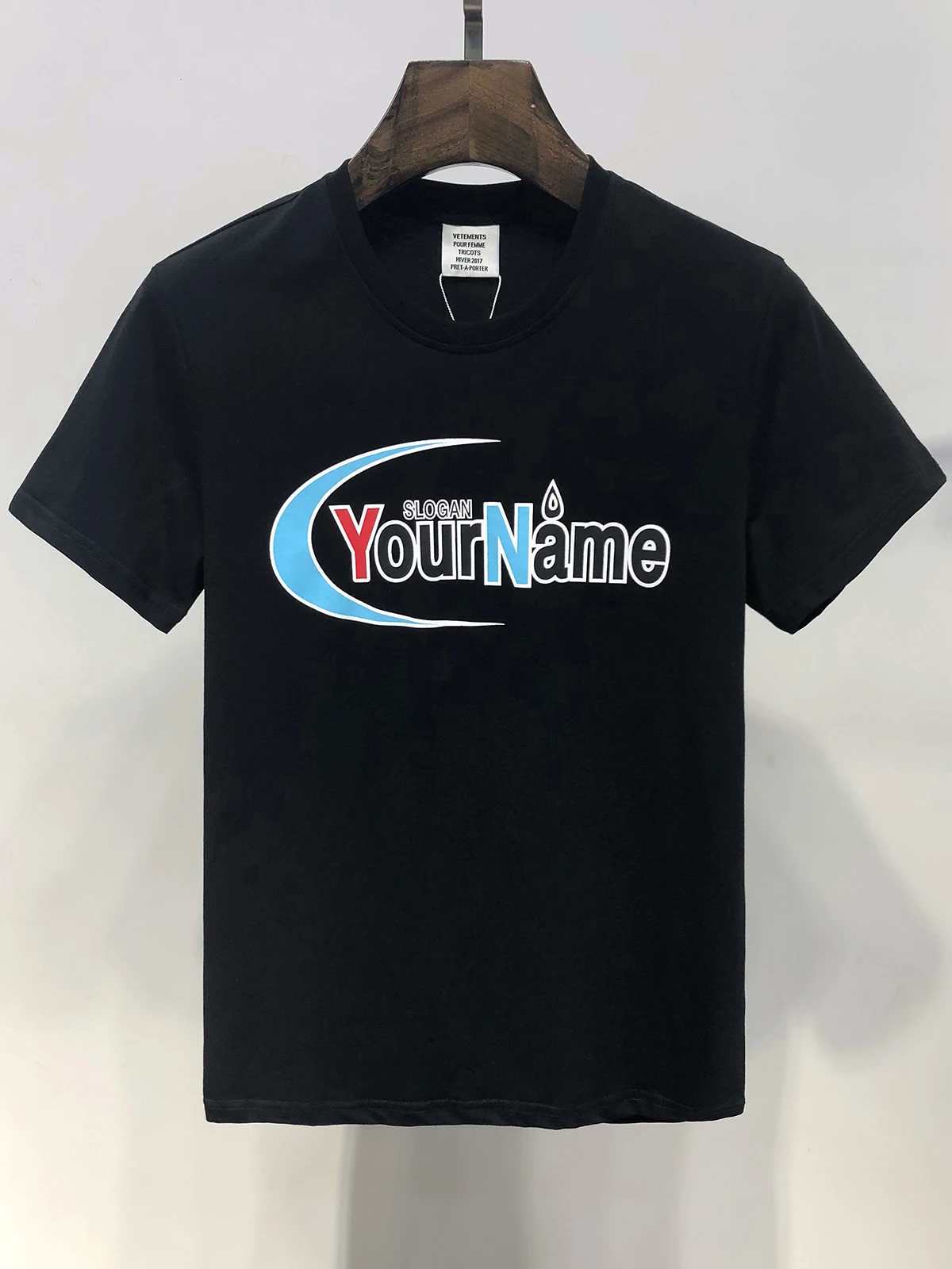 

19ss Vetements Tshirt Your Name print 1:1 real tags cotton Top Tees Streetwear skateboard Hip Hop kanye heron preston tshirt