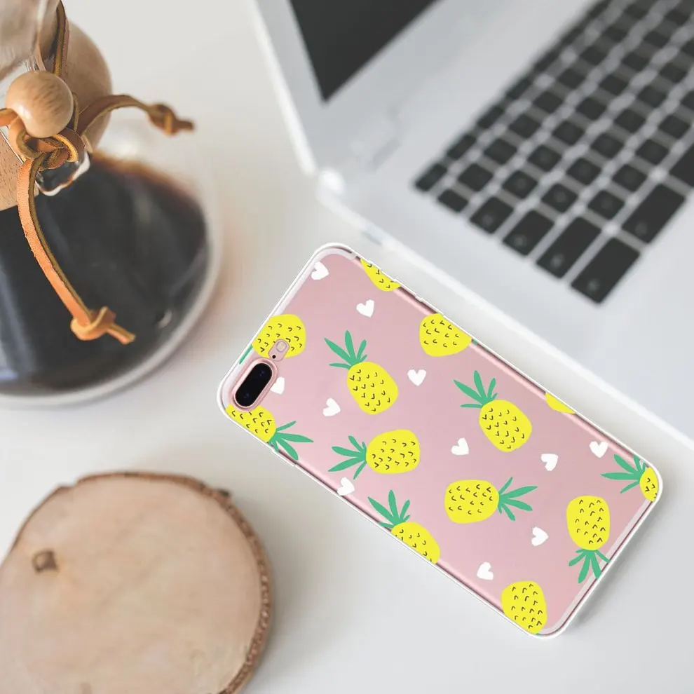 

2 Pcs Fresh Pineapple Cell Phone Case Clever TPU Color Printing Phone Cover Fruit Printing Phone Shell For iPhone 7/8 plus