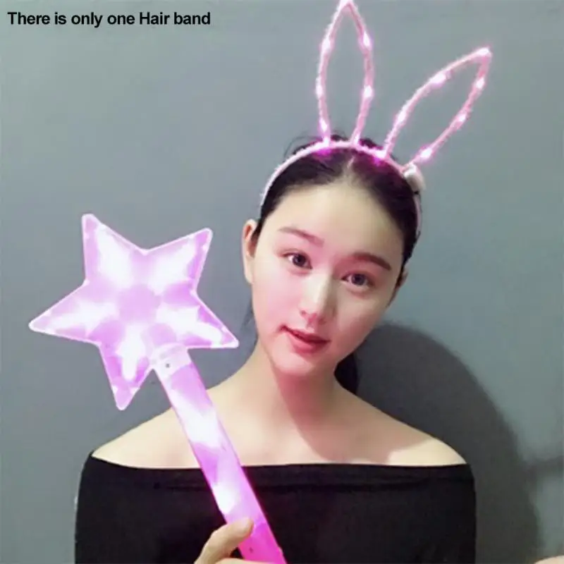 

Rabbit Ears Flashing Headband Gift LED Effect Cute Bunny Lovely Party Glowing Supplies Replaceable Built-in Button Battery