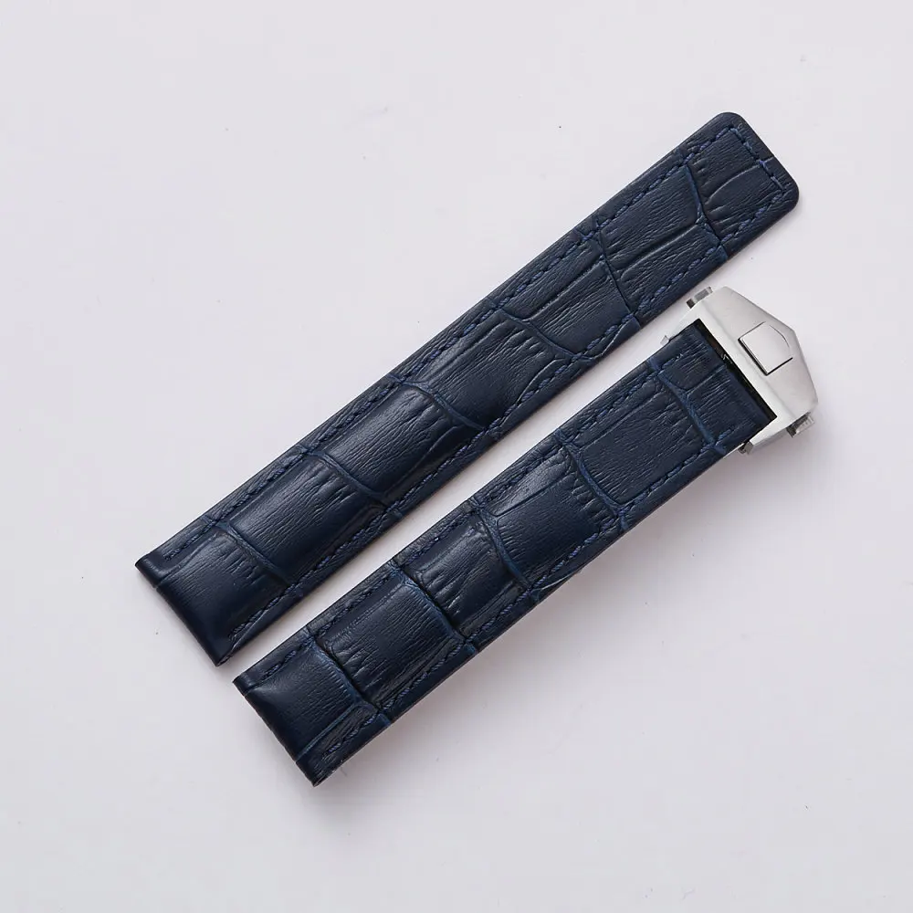 dark blue Высокое Качество ремешок для часов для TAG Heuer натуральная кожа черный синий коричневый ремень браслет 19 мм 20 мм 22 мм водонепроницаемый ремешок для часов - Цвет ремешка: dark blue
