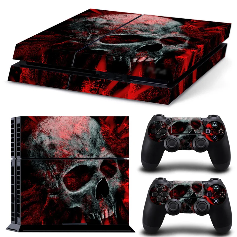 

Free drop shipping Red Background Skull Vinyl Decals Skin Wrap Stickers for PS4 Console + 2PCS Controller Decals #TN-PS4-0053