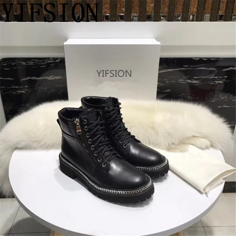 OLOME/Новинка черные женские ботильоны из натуральной кожи осенне зимние ботинки
