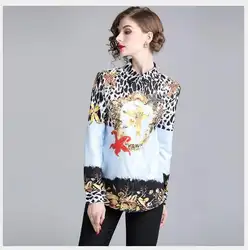 Для женщин блузки для малышек 2019 Новинка весны отложной воротник Leopard Блузки с принтами женская верхняя одежда модные повседневное с