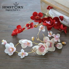 HIMSTORY Handmade Pink/Red Silk Yarn Flower Headpins Blossom Floral Hair Accessories for Wedding Crystal Hair Decoration custom made handmade silk yarn flower beads soft hair hoop hair ornaments wedding disc hair decoration