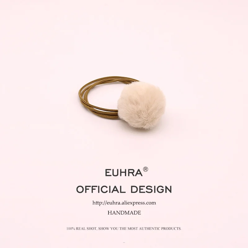 EUHRA, 5 цветов, помпоны, плюшевые помпоны, кроличий хвост, эластичные резинки для волос для женщин, девочек, повязка для волос, Детская резинка - Цвет: Color 5