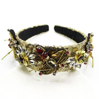 

Luxury Baroque Headband Vintage Rhinestone Insect Hairband Gold Bee Crown Bridal Ornaments Wedding Hair Accessories Jewelry Gift