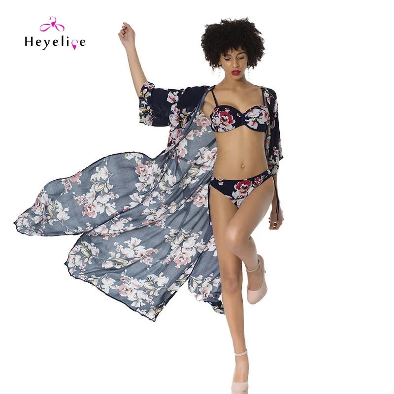 

New Designs Swimwear Women Sexy Bikinis Set With Cover Up 3 Pieces Set Vintage Swimsuits Summer Holiday Beach Swim Wear Biquinis