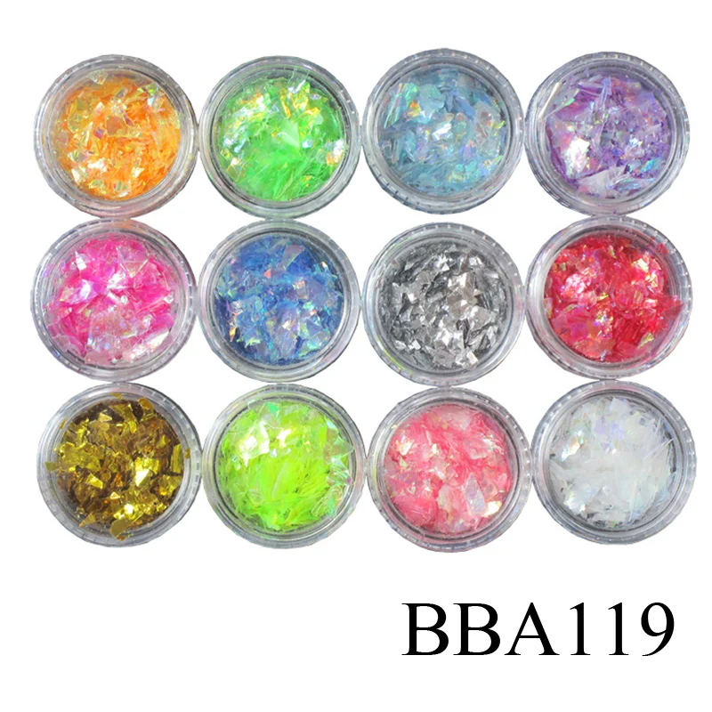 Bittb 12 Цвет для ногтей с блестками, пайетками мерцающие тени блестящие, дизайн ногтей набор позолоченных ювелирных изделий с блёстками; ювелирное изделие из жемчуга в форме звезды, Луны инструментов для украшения ногтей - Цвет: BBA119