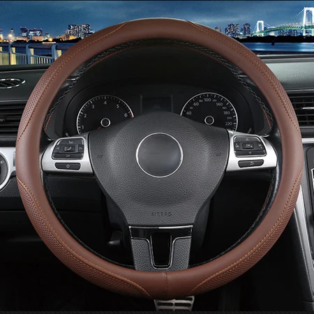HuiER Оплётка на Руль универсальный автомобильный чехол на руль Модные 4 цвета из искусственной кожи Оплетка на руль прочный автомобиль аксессуары - Название цвета: Coffee