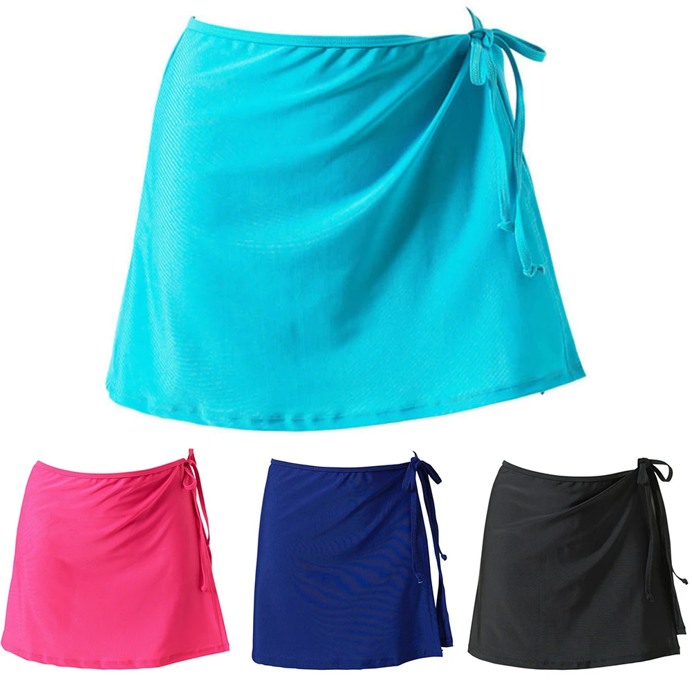 Модная Свободная Женская юбка, летнее праздничное пляжное платье саронг для плавания, однотонное короткое бикини, повседневный купальник