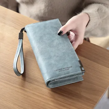 

Vintage Women Wallet PU Leather Large Capacity Purse Solid Hasp Zipper Photo Holder Card Holder Passcard Pocket Female Purses