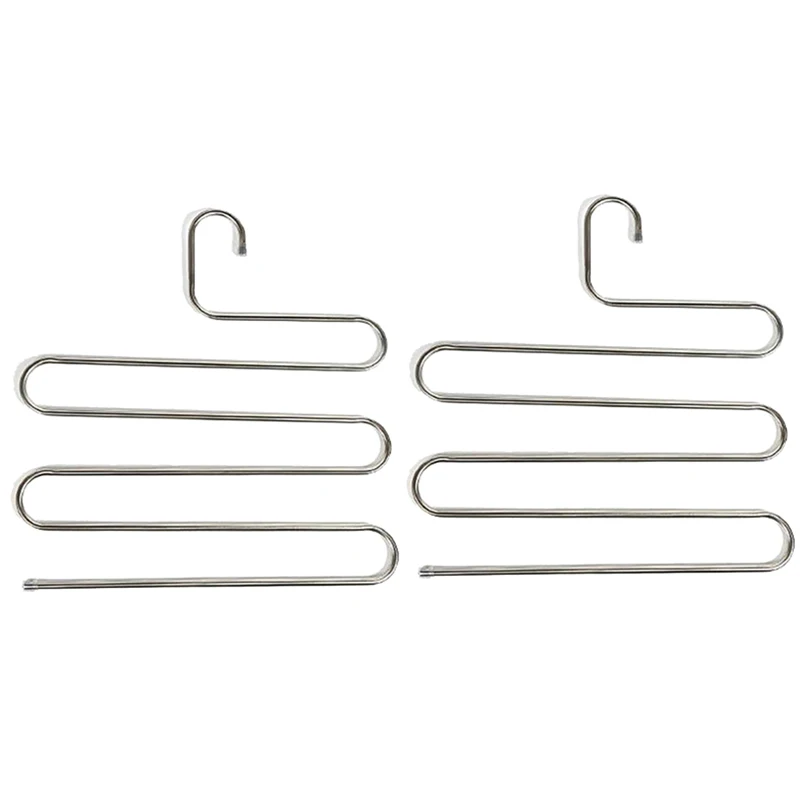 

2 Pack Multi Pants Hangers Rack For Closet Organization Stainless Steel S-Shape 5 Layer Clothes Hangers For Space Saving Stora