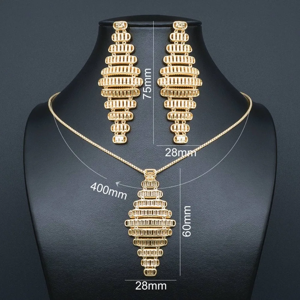 ModemAngel, Роскошная подвеска в форме лестницы, 3А, кубический цирконий, золотой цвет, 3 тона, медное колье-подвеска, серьги для женщин, модное ювелирное изделие