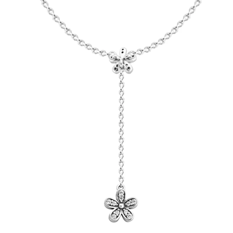 Подвески и подвески DAZZLING Daisies с прозрачным CZ ожерелье стерлингового серебра 925 ювелирные изделия Чокер Рождественский подарок