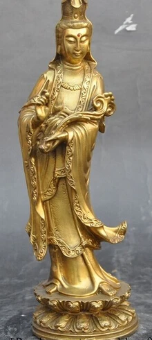 

Fast shipping 11"China Buddhism brass ruyi Kwan-Yin GuanYin Bodhisattva goddess buddha statue