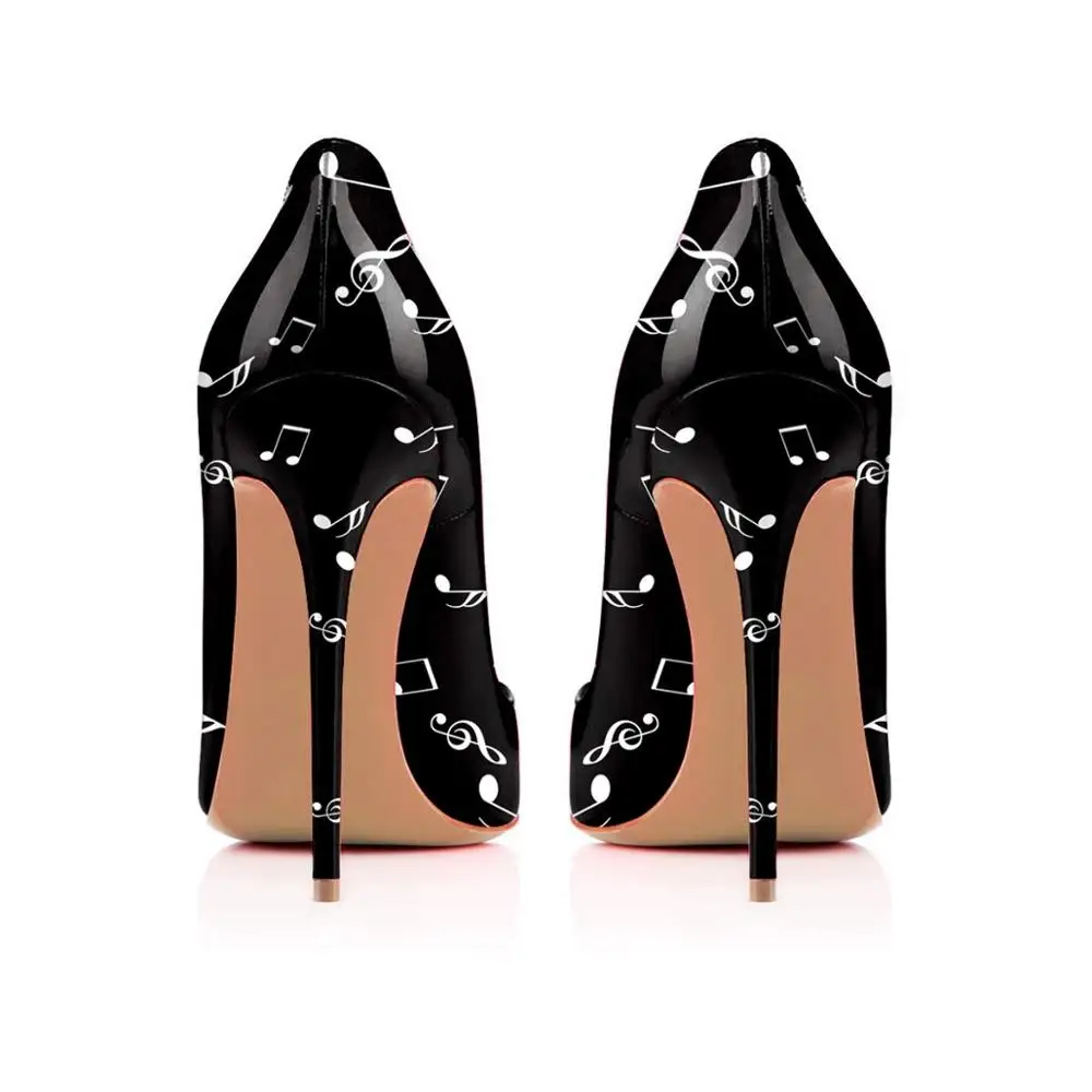 black 10cm heel ASUMER/Большие размеры 34-45; Новинка года; модные туфли на высоком каблуке; женские пикантные туфли на шпильке с острым носком и музыкальным принтом для вечеринки и свадьбы - Цвет: black 10cm heel