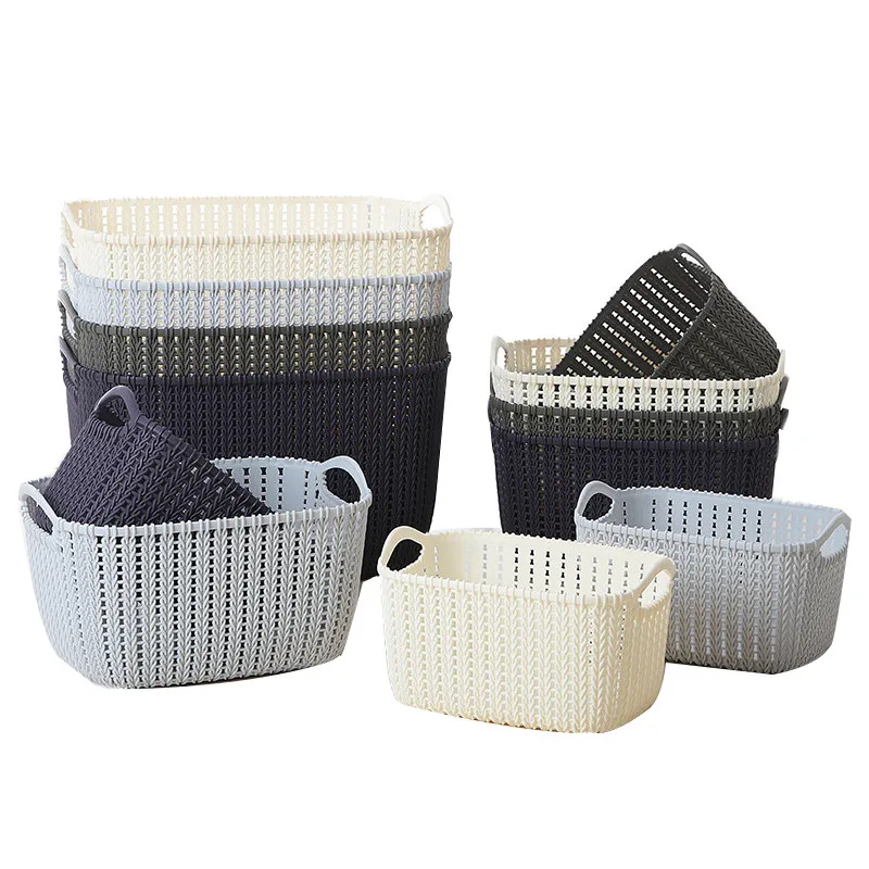 

Kitchen Bathroom Desktop Imitation Rattan Storage Basket Plastic Storage Baskets Bathroom Cosmetic Make ups Storage Basket