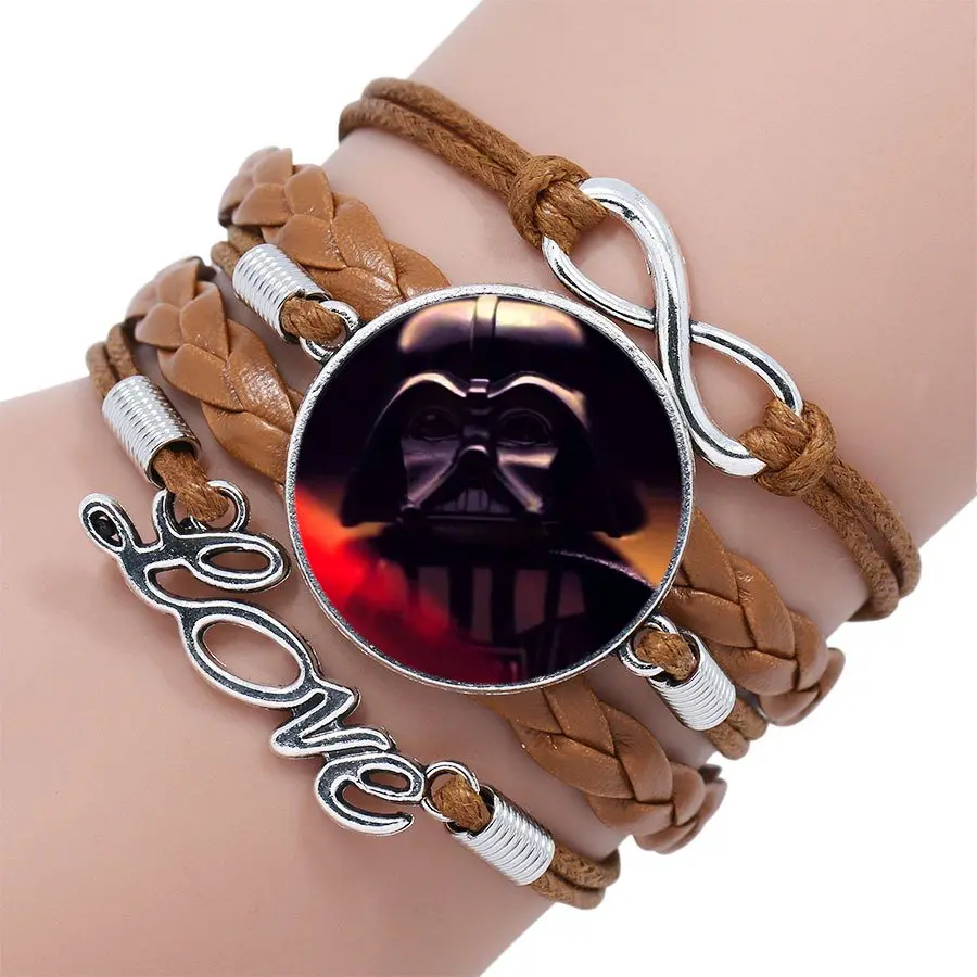Для женщин детский подарок Многослойный черный/коричневый кожаный браслет Звездные войны