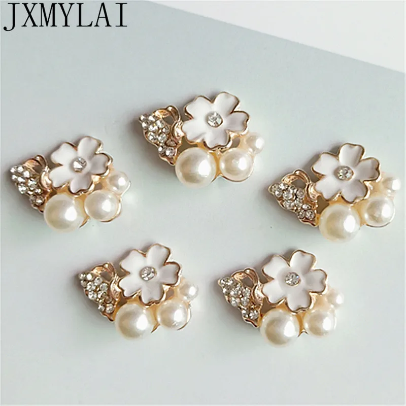 

10 PCS 18*22mm Fashion Metal Alloy KC Gold Crystal Rhinestone Imitation Pearl Flowers Connectors Charm DIY Hair Accessories