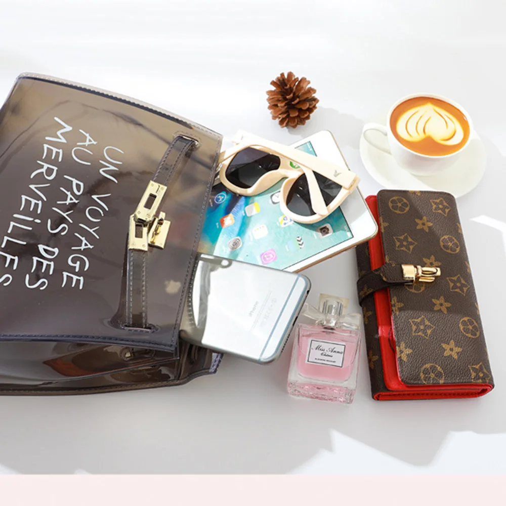 واضح شفاف PVC الكتف التجميل حقائب النساء الحلوى اللون للنساء هلام محفظة الصلبة حقائب كبيرة قدرة Crossbody حقيبة