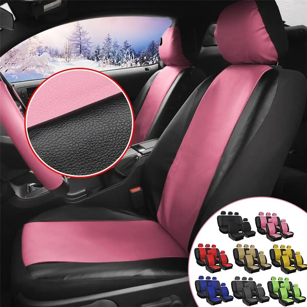 

9pcs Car Seat Cover PU Leather Breathable Full Set Auto Seat Accessories Fit For Most Car Covers With Track Detail Tire Style