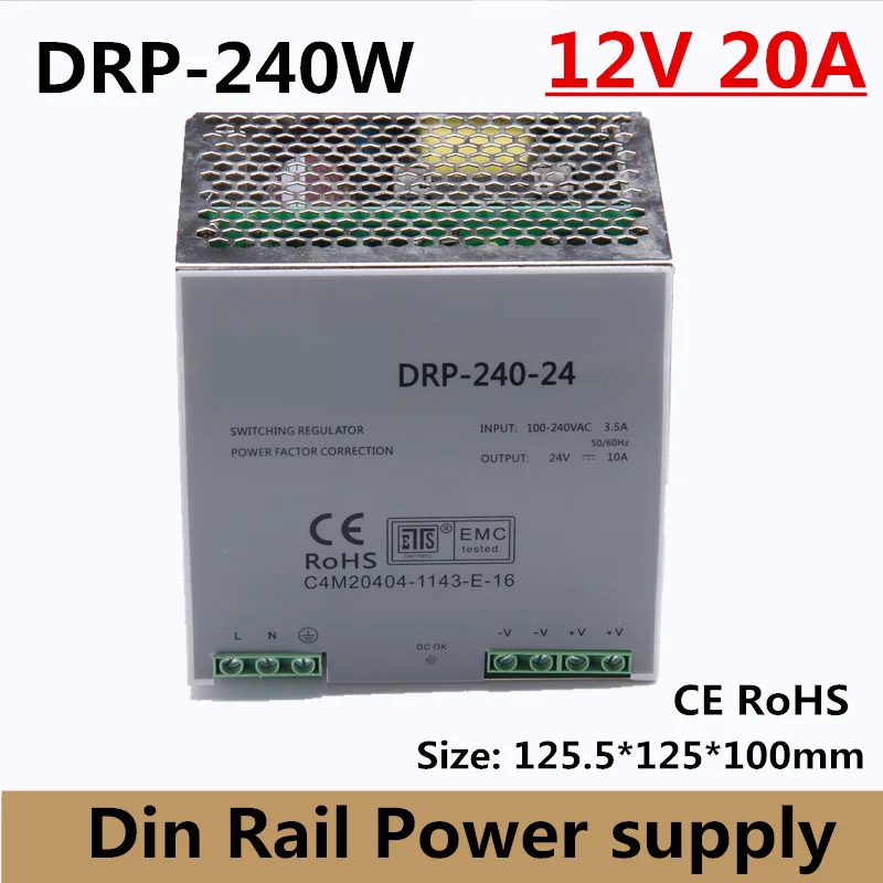 DR-240-12) DR-240-12 одиночный выход Индикатор Din Rail Питание трансформатор 240 Вт AC/DC 12 V 20A вывод smps соответствует требованиям европейских директив, в частности касательно содержания вредных веществ