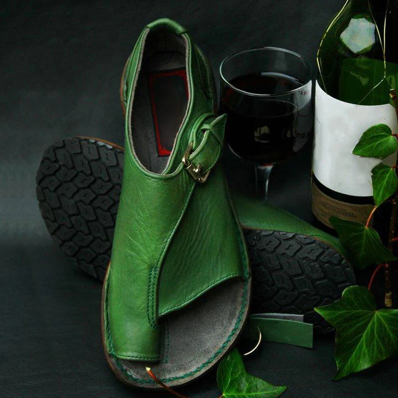 

Women Flat Sandals Buckle Open Toe Flip Flops Thong Sandals Ladies Vintage Top Quality PU Fashion Casual Shoes Female Plus Size