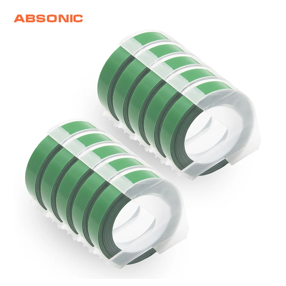 Absonic 10 шт. 9 мм* 3 м Dymo 3D белого, зеленого цвета, Пластик запечатанных лент для кассеты для тиснения этикетки производители Dymo 1011 1610 15447