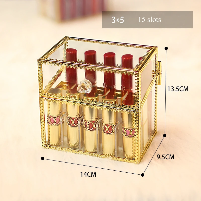 Шикарный акриловый стеклянный органайзер для макияжа для хранения губной помады макияж Чехол для лака для ногтей держатель дисплей стойка Золотой 24 Сетки Губная Помада Держатель - Цвет: 1