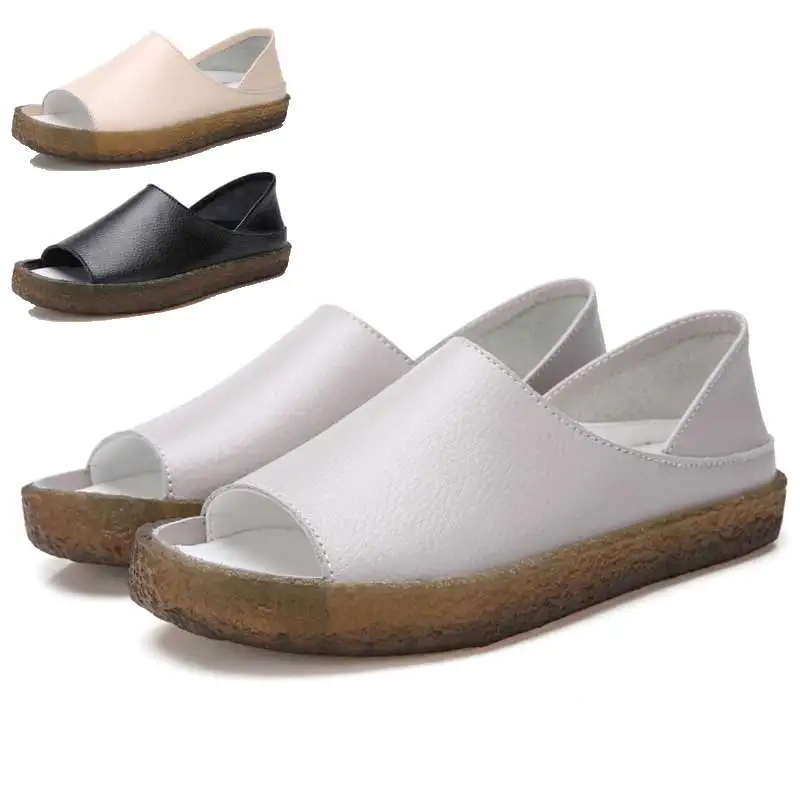 

Genuine Leather Women Sandals Summer 2019 Breathable Comfort Ladies Walking Shoes Summer Flat Heel Sandal Beach Shoes Female