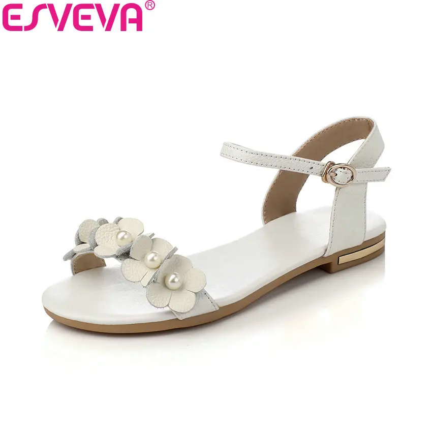 ESVEVA 2020 Women Sandals Flower Slingback Cow Leather Gold PU Shoes