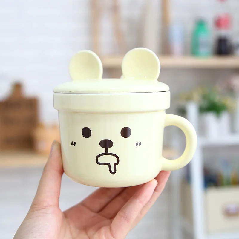 Животное из мультфильма уха керамические кружки милые дети кружки с крышками чайная и кофейная ложка молока кружка парные чашки для офисные подарки