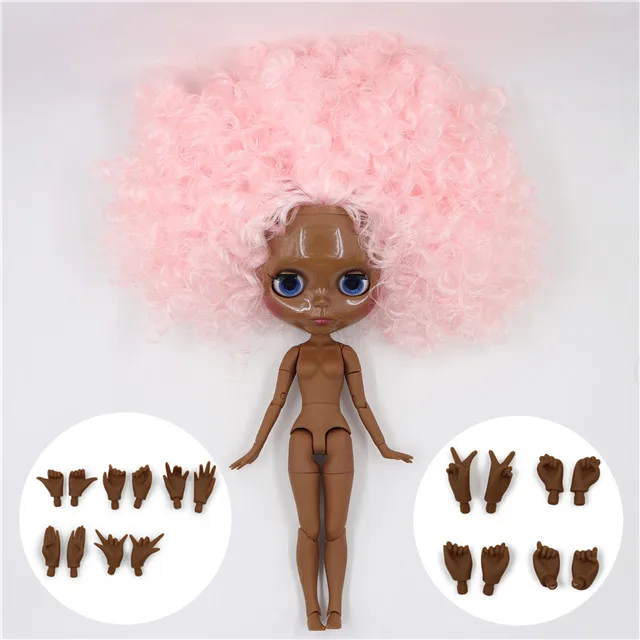 ICY 1/6 bjd фабрика blyth кукла с гибкими суставами индивидуальные лица QE126/300 розовые волосы волнистые волосы 30 см - Цвет: super black skin