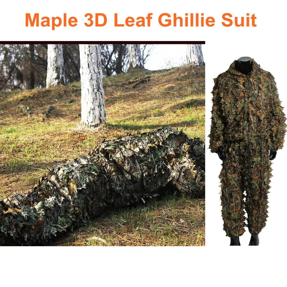 Новая охотничья одежда клен 3D лист Ghillie костюм уличная лесной Снайпер камуфляжная форма для страйкбола одежда куртка и брюки