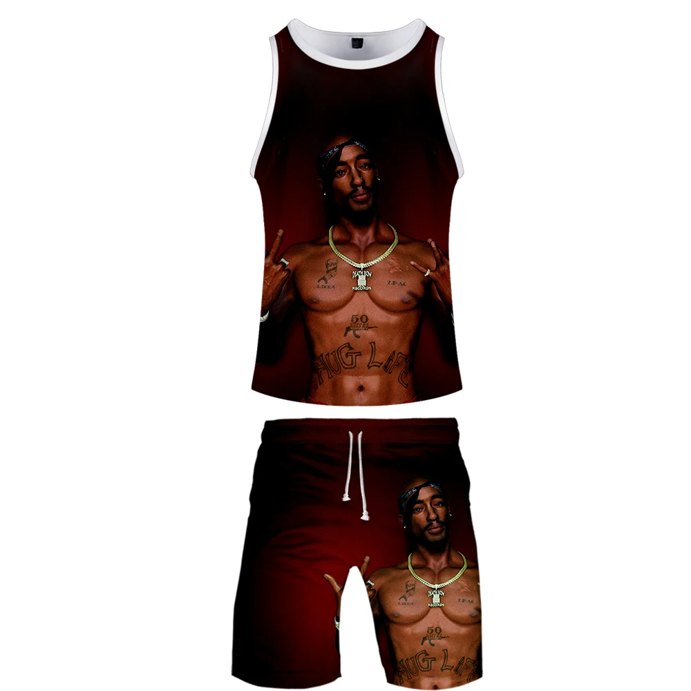 2PAC комплект из двух предметов майка и 2PAC шорты Harajuku мужская майка 2PAC баскетбольная майка Харадзюку без рукавов размера плюс уличная одежда