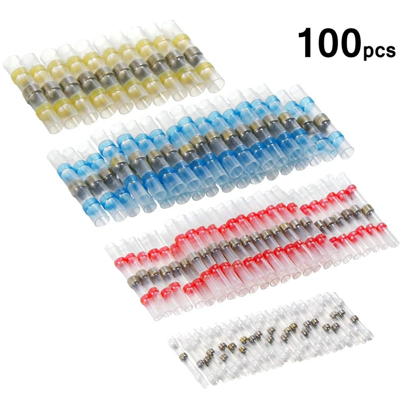100pcs Heat Shrink Butt Wire Crimp Connector Waterproof Splice