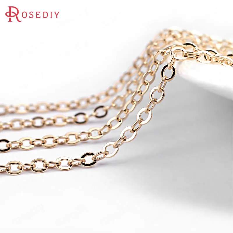 2 метра ширина: 1,5 мм 2 мм 24 к цвет шампанского золото латунные плоские овальные цепочки ожерелье цепи высокое качество ювелирные аксессуары