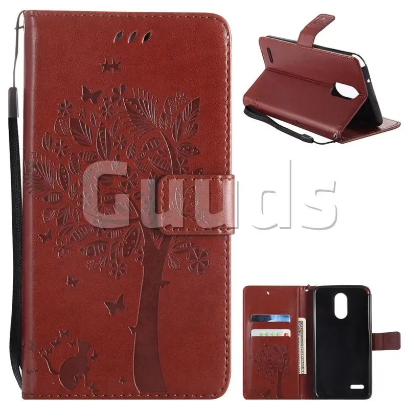 Embossing Butterfly Tree Leather Wallet Case for LG Stylo 3 Plus / Stylus 3 Plus - Brown