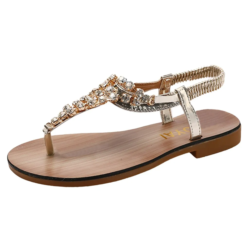 

SAGACE Women Rhinestones Pinch Sandals Summer Rome Wild Set Foot Flat Beach Walk Shoes Ladies Shoes Sexy High Quality Outside