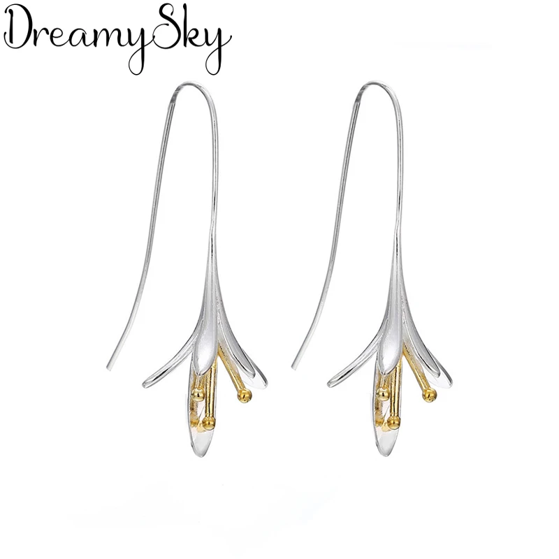 DreamySky 100% реальные 925 пробы серебро Богемия большой цветок серьги для вечерние партия ювелирных изделий подарок Pendientes joyas де Плата 925