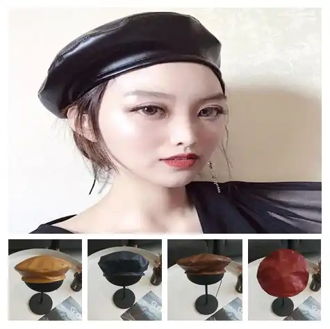 mens leather beret hats