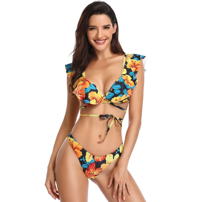

15 Colors Women Bikini Suits 2019 Swimming Suit for Women Bandeau Low Waist Swimsuit Printing Patchwork Bikini Set Bathing Suit